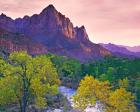 Utah, Zion National Park The Watchman Formation And The Virgin River In Autumn