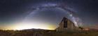 Milky Way panorama over old barn