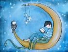 Boy Reading On Moon