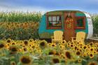 Vintage Camper and Sunflowers 2