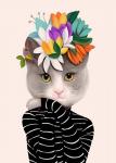 Cat With Flowers and Finch
