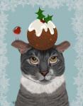 Grey Cat and Christmas Pudding