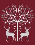 Christmas Des - Deer and Heart Tree, Grey on Red