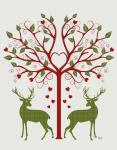 Christmas Des - Deer and Heart Tree, On Cream