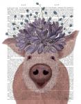 Pig and Lilac Flowers Book Print