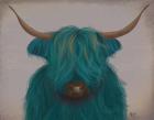 Highland Cow 3, Turquoise, Portrait