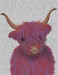 Highland Cow 7, Pink And Purple, Portrait