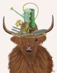 Highland Cow and Gardeners Hat