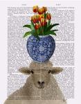 Sheep and Tulips Book Print