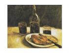 Still Life with Bottle, Two Glasses, Cheese and Bread