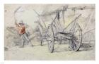 A Man Threshing Beside a Wagon