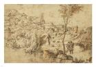 Landscape with Shepherds by a River and a Town Beyond