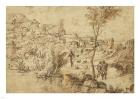 Landscape with Shepherds by a River and a Town Beyond