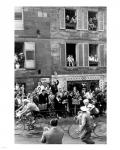 People watching the cyclists being provisioned. Tour de France 1958.