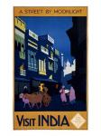 Visit India, a street by moonlight, travel poster 1920