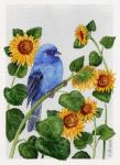 Indigo Bunting And Sunflower