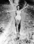 1950s Smiling Woman In White Two Piece Bathing Suit