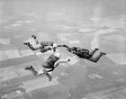 Three Men Holding Hands Sky Diving