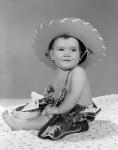 1960s Baby Girl Wearing Cowboy Hat