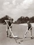 1930s 1940s 2 Boys With Sticks And Puck