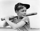 1930s Boy At Bat Wearing A Horizontal Striped Tee Shirt