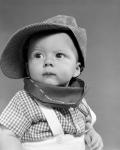1950s Baby Head & Shoulders Wearing Railroad Engineer Hat