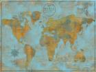 Rustic World Map Sky Blue