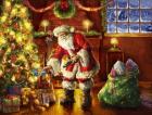 Santa putting gifts under tree