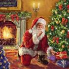 Santa at tree with present