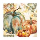 Watercolor Harvest Teal and Orange Pumpkins I