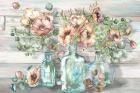 Blush Poppies and Eucalyptus in bottles landscape