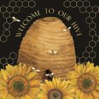 Honey Bees & Flowers Please on black III-Welcome