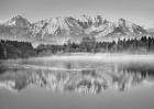 Allgaeu Alps and Hopfensee lake, Bavaria, Germany (BW)