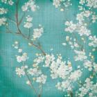 White Cherry Blossoms II on Blue Aged No Bird