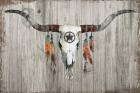 Longhorn on Dark Gray Wood