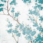 Teal Cherry Blossoms II on Cream Aged no Bird