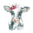 Floral Cow Pink Sq