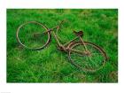 High angle view of an old bicycle