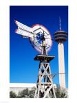 USA, Texas, San Antonio, Tower of the Americas and old windmill