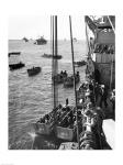 High angle view of army soldiers in a military ship, Normandy, France, D-Day, June 6, 1944