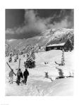 USA, Washington state, three people carrying their skis