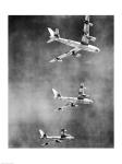 Low angle view of three fighter planes in flight, B-47 Stratojet