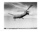 Low angle view of a military helicopter in flight, H-21D Helicopter, US Military