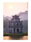 Pagoda at the water's edge during sunrise, Hoan Kiem Lake and Tortoise Pagoda, Hanoi, Vietnam