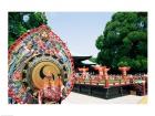 Decorative drum in front of a building, Meiji Jingu Shrine, Tokyo, Japan