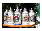 Group of beer steins on a table, Munich, Germany