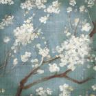 White Cherry Blossoms I on Blue Aged No Bird