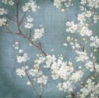 White Cherry Blossoms II on Blue Aged No Bird