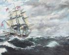 USS Constitution heads for HM Frigate Guerriere 19/08/1812, 2003, (Oil on Canvas)