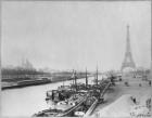 View of the banks of the Seine and the Eiffel Tower, Paris (b/w photo)